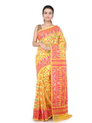 Yellow Hand Woven Pure Cotton Saree Without Blouse 1