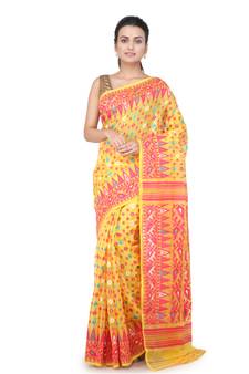 Yellow Hand Woven Pure Cotton Saree Without Blouse