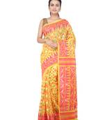 Yellow Hand Woven Pure Cotton Saree Without Blouse