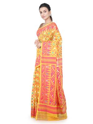 Yellow Hand Woven Pure Cotton Saree Without Blouse 2
