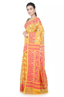 Yellow Hand Woven Pure Cotton Saree Without Blouse