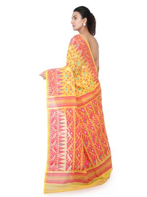Yellow Hand Woven Pure Cotton Saree Without Blouse 3