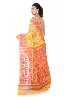 Yellow Hand Woven Pure Cotton Saree Without Blouse