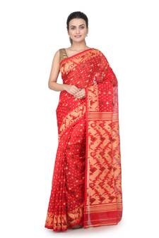 Red Hand Woven Pure Cotton Saree Without Blouse