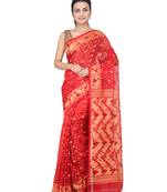 Red Hand Woven Pure Cotton Saree Without Blouse