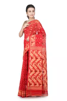 Red Hand Woven Pure Cotton Saree Without Blouse
