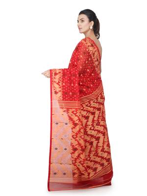 Red Hand Woven Pure Cotton Saree Without Blouse 3