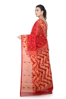 Red Hand Woven Pure Cotton Saree Without Blouse