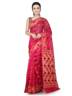 Pink Hand Woven Pure Cotton Saree Without Blouse 1