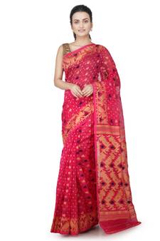 Pink Hand Woven Pure Cotton Saree Without Blouse