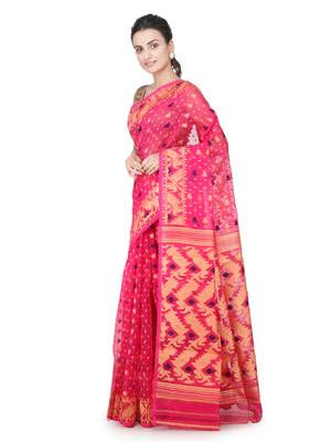 Pink Hand Woven Pure Cotton Saree Without Blouse 2
