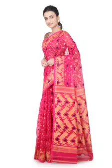 Pink Hand Woven Pure Cotton Saree Without Blouse
