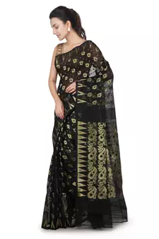 Black hand woven cotton silk saree with blouse