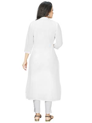 White Embroidered Cotton Blend Straight Kurtis 2