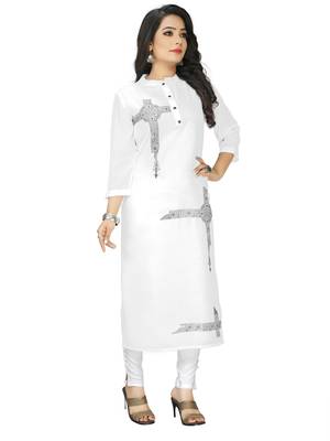 White Embroidered Cotton Blend Straight Kurtis 3