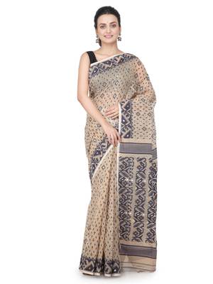 Beige Hand Woven Pure Cotton Saree Without Blouse 1