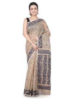 Beige Hand Woven Pure Cotton Saree Without Blouse