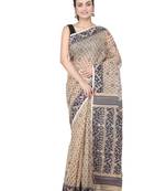 Beige Hand Woven Pure Cotton Saree Without Blouse