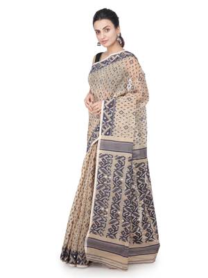 Beige Hand Woven Pure Cotton Saree Without Blouse 2