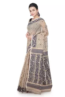 Beige Hand Woven Pure Cotton Saree Without Blouse