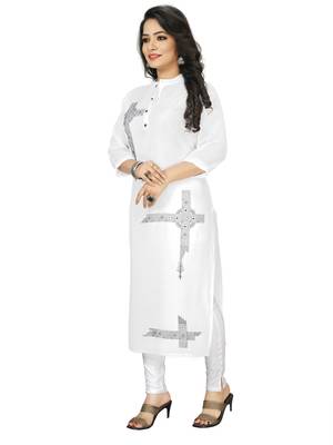 White Embroidered Cotton Blend Straight Kurtis 5
