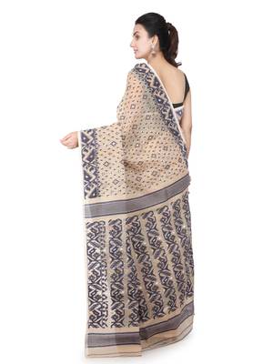 Beige Hand Woven Pure Cotton Saree Without Blouse 3