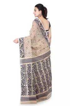 Beige Hand Woven Pure Cotton Saree Without Blouse