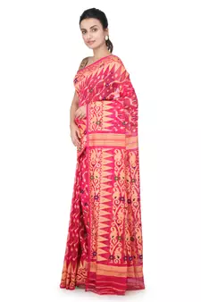 Pink Hand Woven Pure Cotton Saree Without Blouse