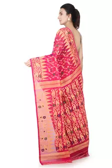 Pink Hand Woven Pure Cotton Saree Without Blouse