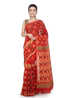 Red Hand Woven Pure Cotton Saree Without Blouse