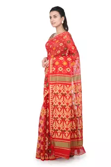 Red Hand Woven Pure Cotton Saree Without Blouse