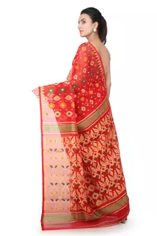 Red Hand Woven Pure Cotton Saree Without Blouse
