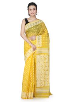 Yellow Hand Woven Pure Cotton Saree Without Blouse