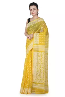 Yellow Hand Woven Pure Cotton Saree Without Blouse