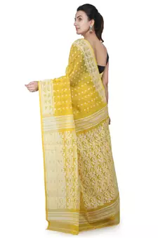 Yellow Hand Woven Pure Cotton Saree Without Blouse