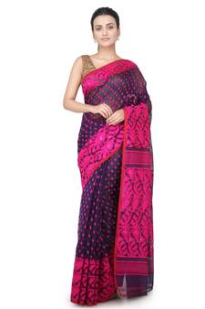 Blue Hand Woven Pure Cotton Saree Without Blouse