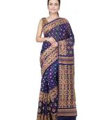 Blue Hand Woven Pure Cotton Saree Without Blouse