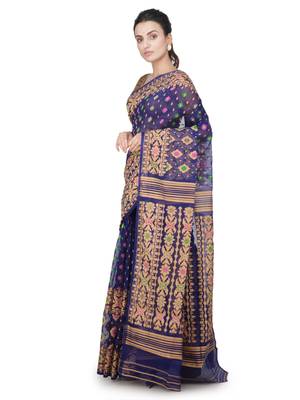 Blue Hand Woven Pure Cotton Saree Without Blouse 2