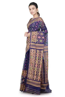 Blue Hand Woven Pure Cotton Saree Without Blouse