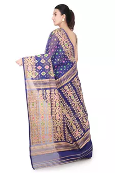 Blue Hand Woven Pure Cotton Saree Without Blouse