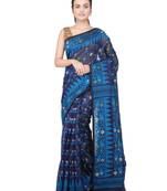 Blue Hand Woven Pure Cotton Saree Without Blouse