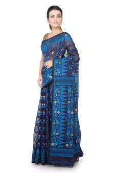 Blue Hand Woven Pure Cotton Saree Without Blouse