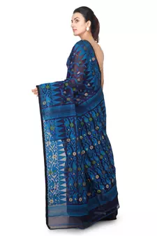 Blue Hand Woven Pure Cotton Saree Without Blouse