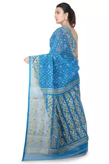 Turquoise Hand Woven Pure Cotton Saree Without Blouse