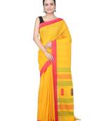 Yellow hand woven pure cotton saree with blouse