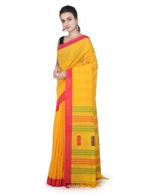 Yellow hand woven pure cotton saree with blouse 2