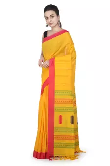 Yellow hand woven pure cotton saree with blouse