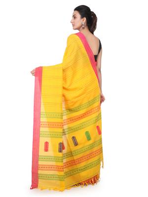 Yellow hand woven pure cotton saree with blouse 3