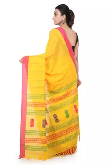 Yellow hand woven pure cotton saree with blouse