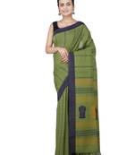 Green hand woven pure cotton saree with blouse
